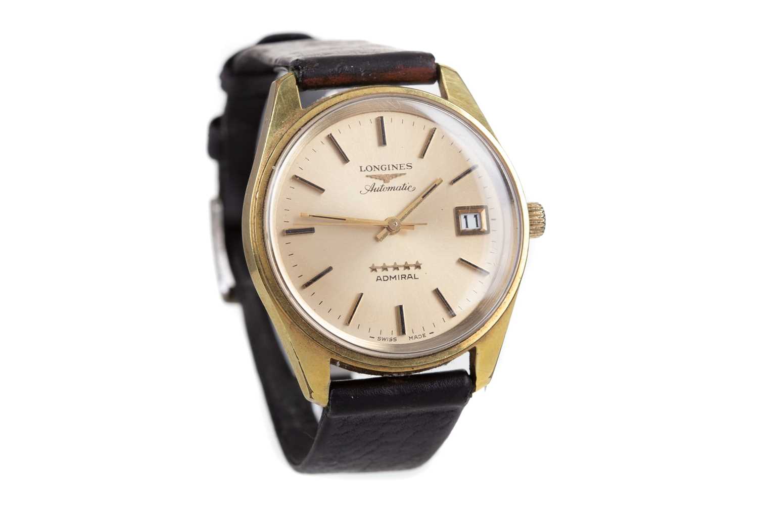 A GENTLEMAN'S LONGINES ADMIRAL GOLD PLATED AUTOMATIC WRIST WATCH