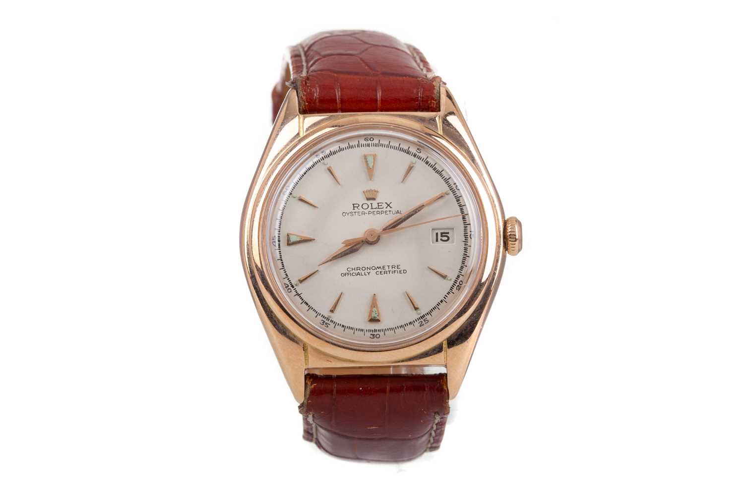 A GENTLEMAN'S ROLEX OYSTER PERPETUAL CHRONOMETRE EIGHTEEN CARAT ROSE GOLD MANUAL WIND WRIST WATCH