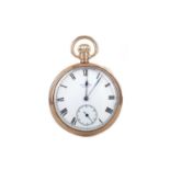 AN ELGIN NINE CARAT GOLD OPEN FACE POCKET WATCH