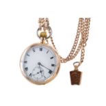 A NINE CARAT GOLD OPEN FACED POCKET WATCH