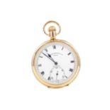 AN EIGHTEEN CARAT GOLD OPEN FACE POCKET WATCH