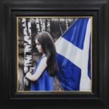 YOUNG GIRL WITH SALTIRE, AN OIL BY GERARD BURNS