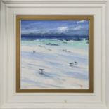 OYSTERCATCHERS, PORT BHAN, GIGHA, JURA DISTANT, AN OIL BY ERNI UPTON