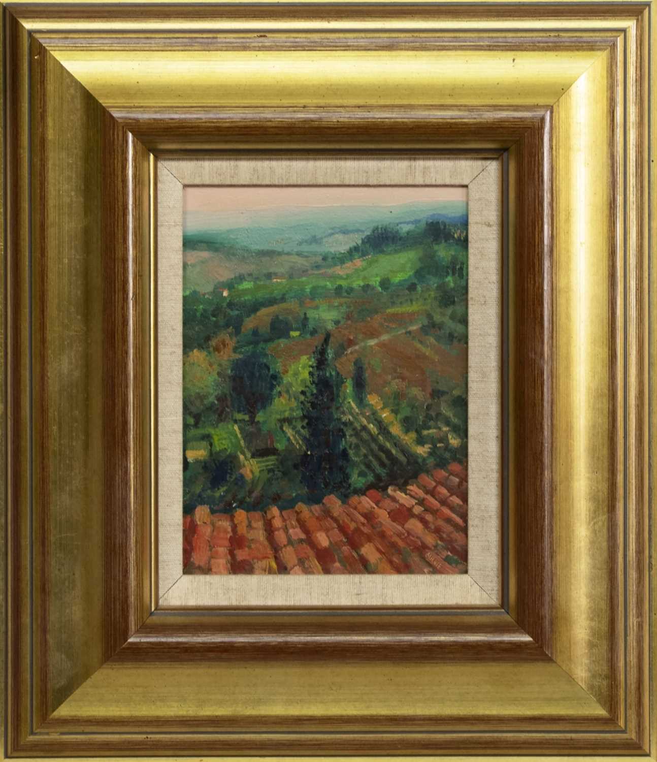 LANDSCAPE IN TUSCANY, AN OIL BY WILLIAM BIRNIE