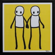 HOLDING HANDS, YELLOW, A LITHOGRAPH BY STIK