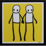 HOLDING HANDS, YELLOW, A LITHOGRAPH BY STIK