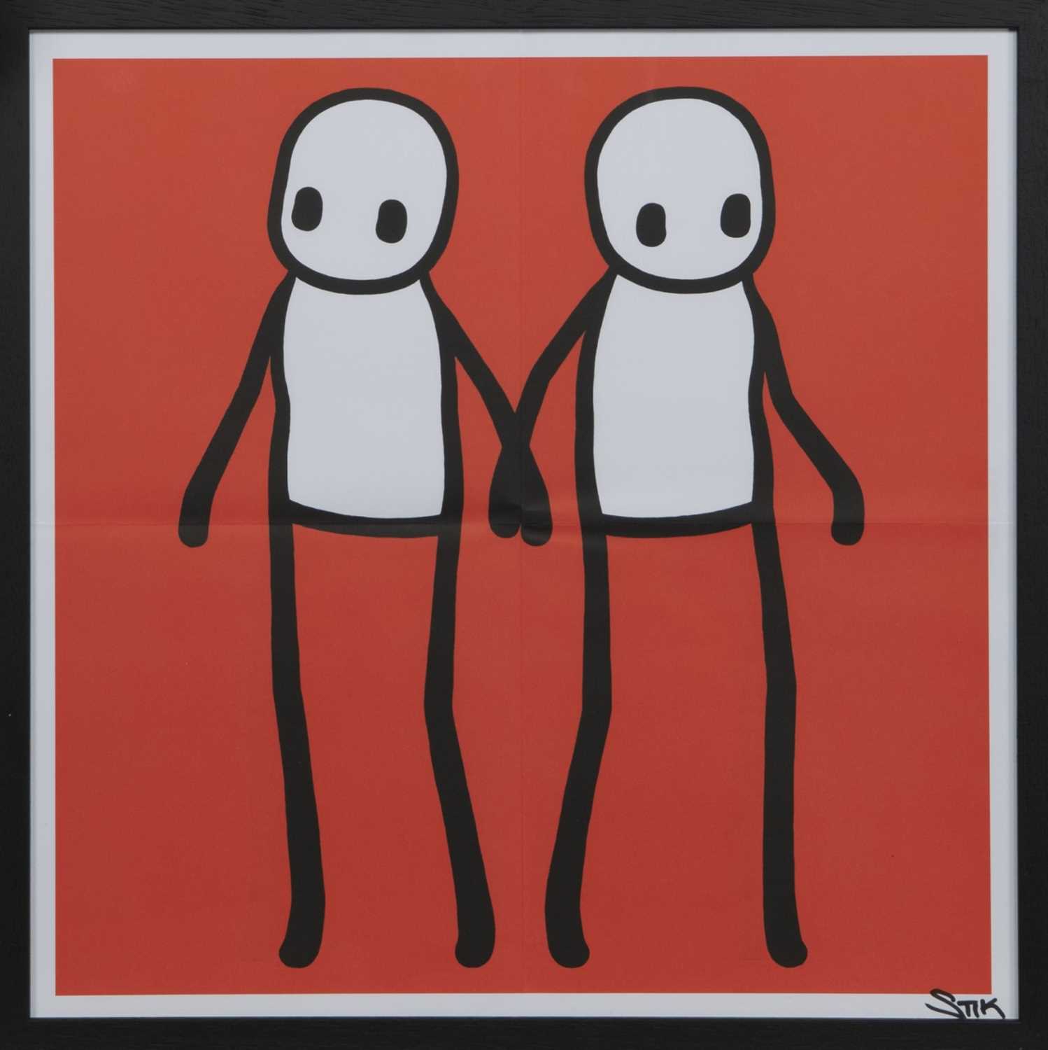 HOLDING HANDS (RED, ORANGE, YELLOW, BLUE & TEAL), LITHOGRAPHS BY STIK
