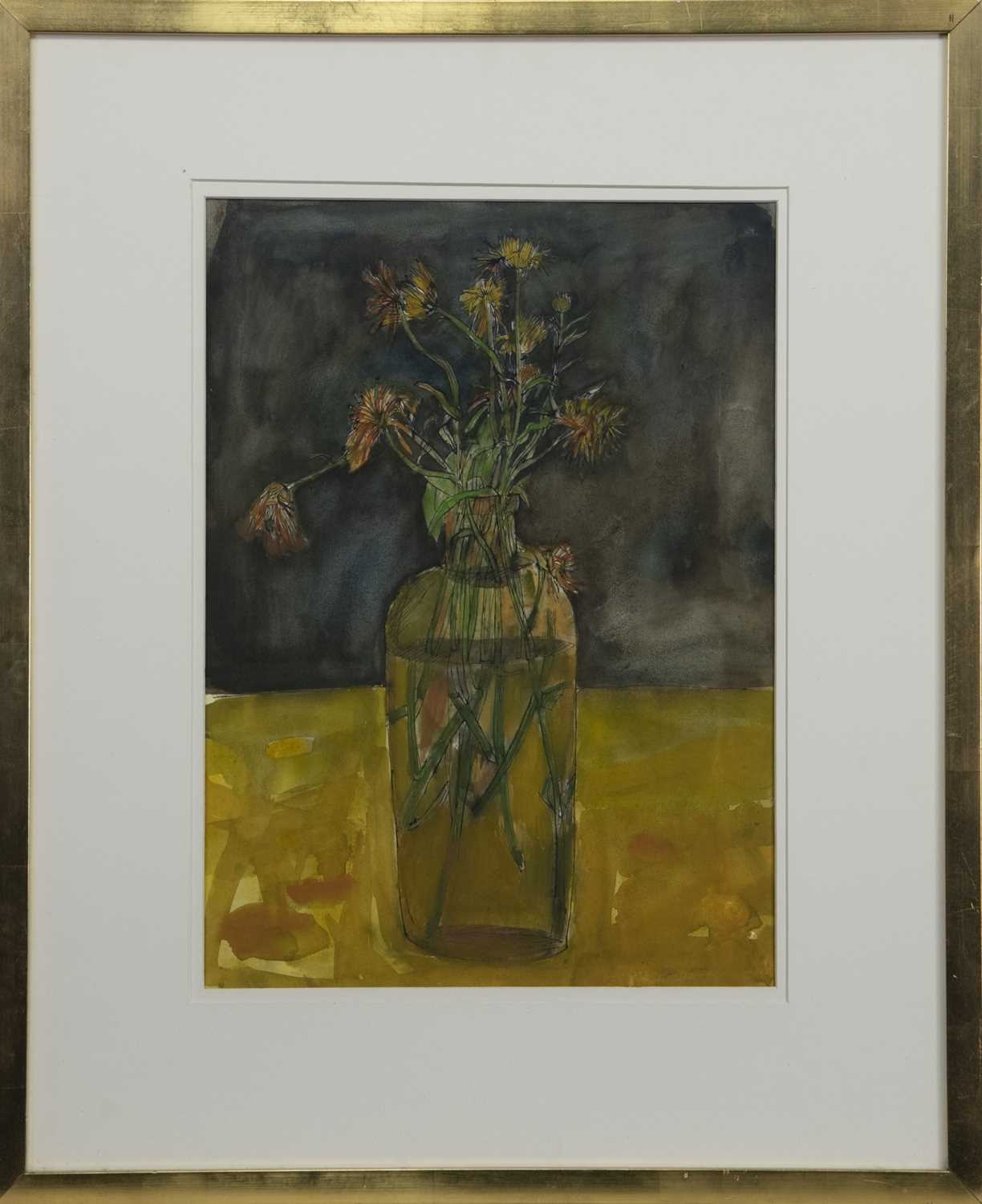 DYING MARIGOLDS, A WATERCOLOUR BY GLEN SCOULLER