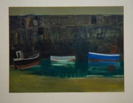 BOATS IN HARBOUR, A MIXED MEDIA BY GEORGE DEVLIN