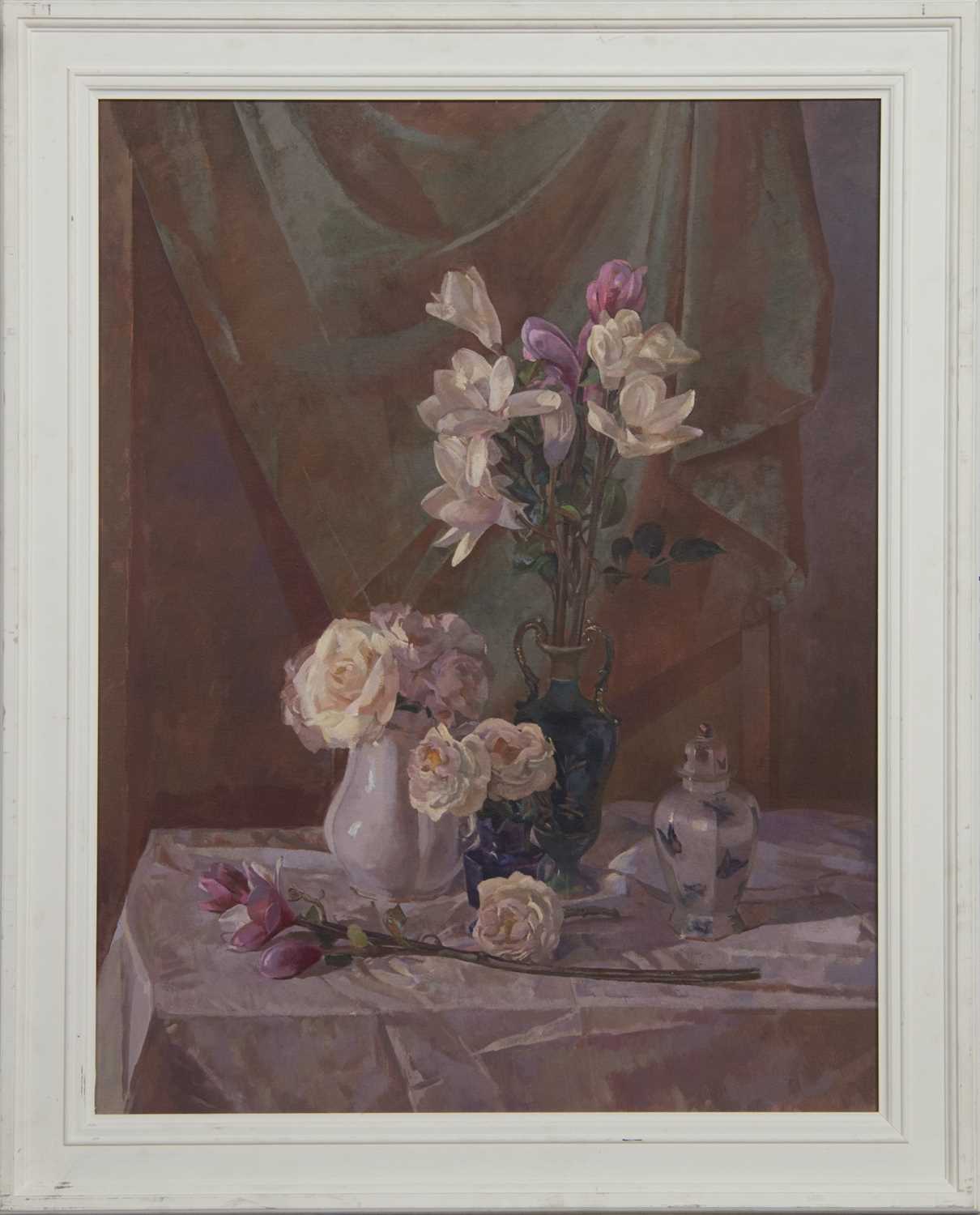 STILL LIFE OF FLOWERS AND A CHINESE JAR, AN OIL