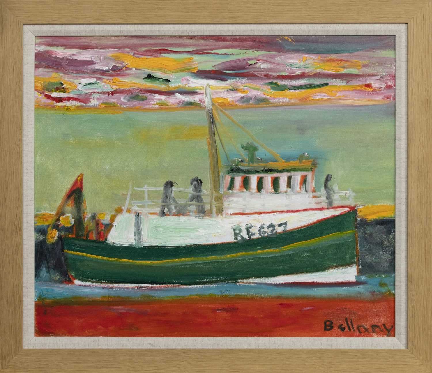 SUNSET TRAWLING, AN OIL BY JOHN BELLANY