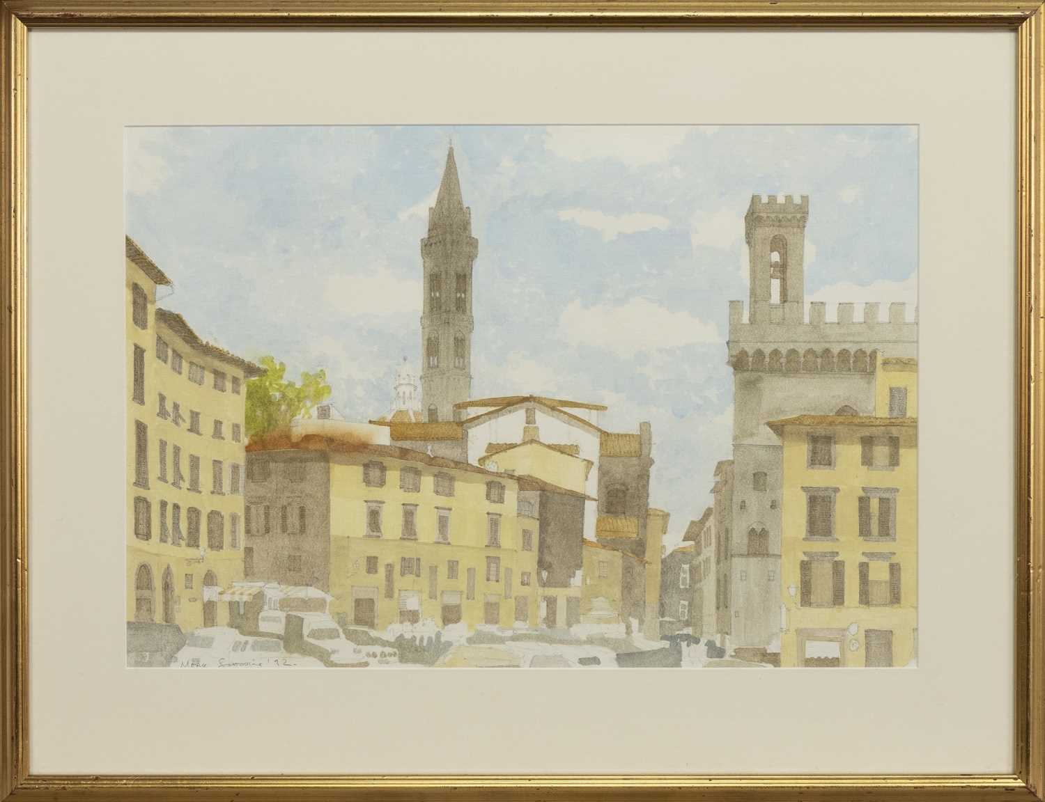 STREET SCENE IN FLORENCE, A WATERCOLOUR BY MARK SCADDING