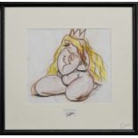 SEATED QUEEN, A CRAYON DRAWING BY FRANK MCFADDEN