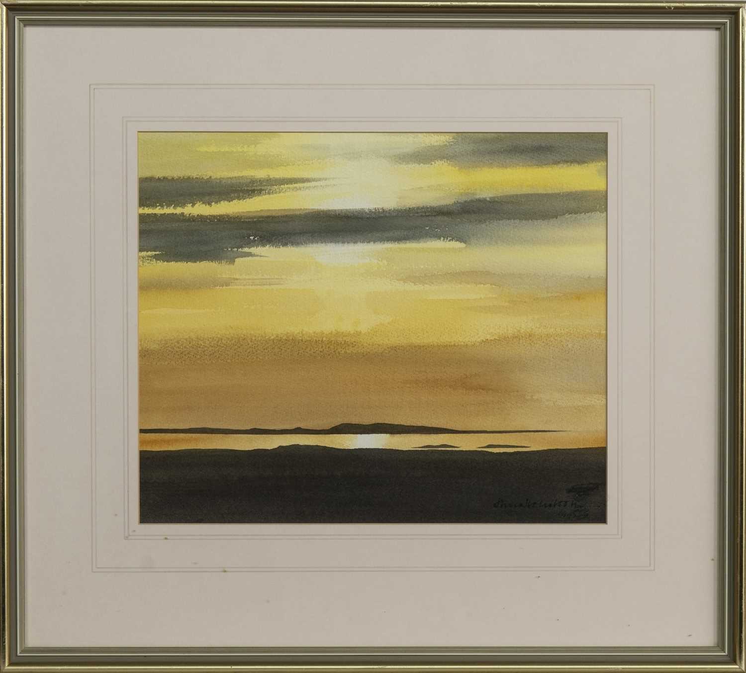 SUNSET, NORTH UIST, A WATERCOLOUR BY JIM NICHOLSON