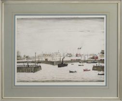 THE HARBOUR, A SIGNED LITHOGRAPH BY L S LOWRY