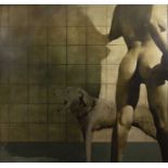 NUDE AND HOUND AGAINST A WALL, AN OIL BY NEIL DALLAS BROWN