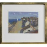 VILLAGE BY THE SEA, AN OIL BY GORDON BRYCE