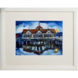 REFLECTIONS AT DUNOON PIER, A WATERCOLOUR BY BRYAN EVANS