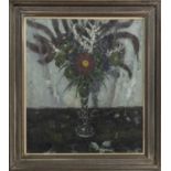 VASE WITH RED FLOWER, AN OIL BY JOHN MILLER