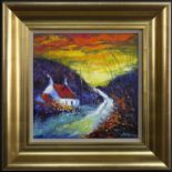 A WINTER SUNSET, DUNROSTAN, KNAPDALE, AN OIL BY JOLOMO