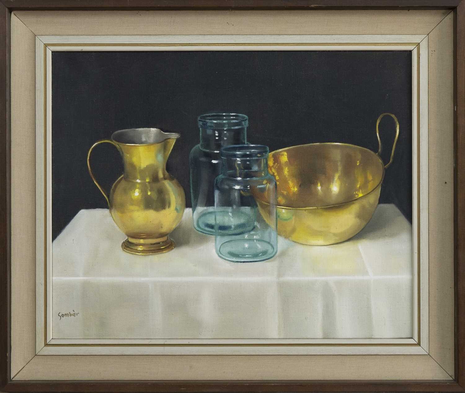 STILL LIFE WITH JARS, AN OIL BY ANDRAS GOMBAR