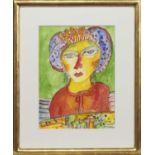 WOMAN WITH A HAT, A WATERCOLOUR BY JOHN BELLANY