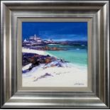 THE ABBEY, IONA, FROM THE JETTY, AN OIL BY JOLOMO