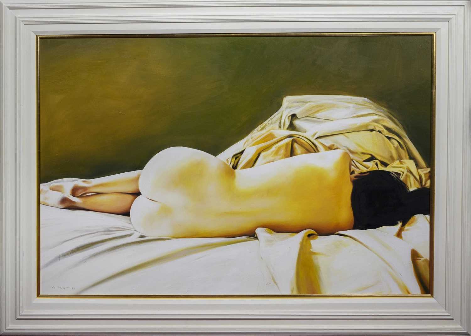 NUDE ON SILK, A LARGE OIL BY GERARD BURNS