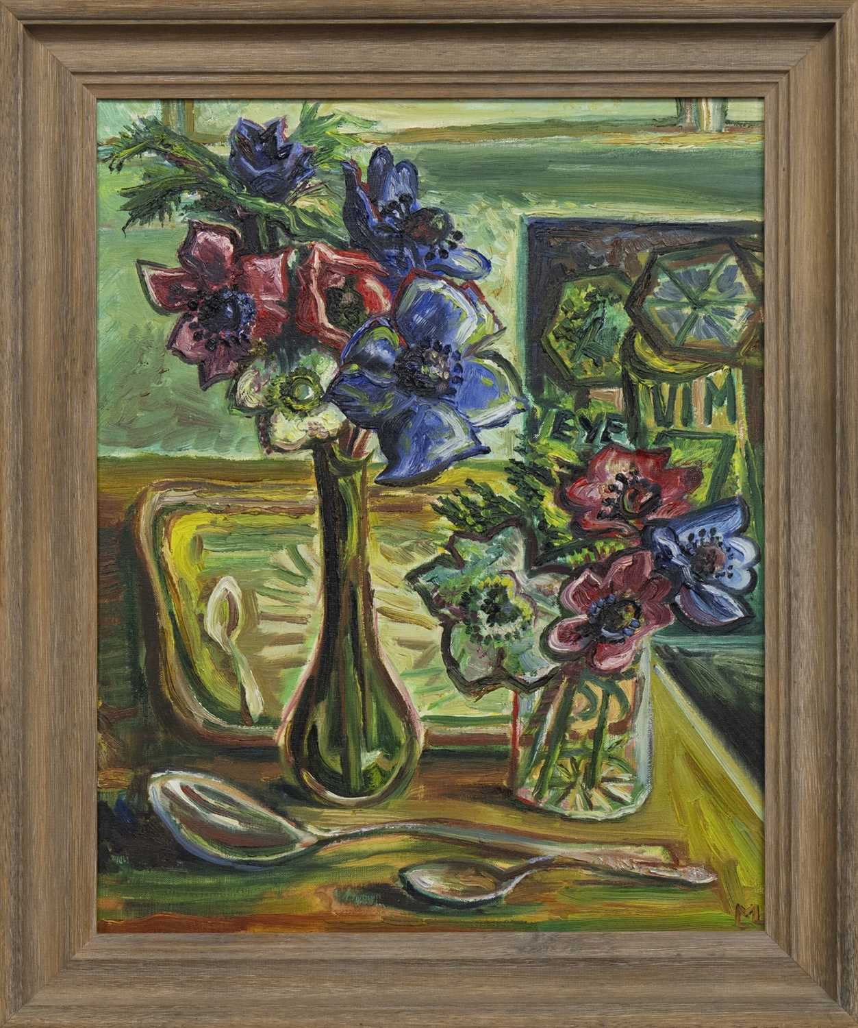 TWO VASES OF ANEMONE, AN OIL BY LADY LUCINDA MACKAY