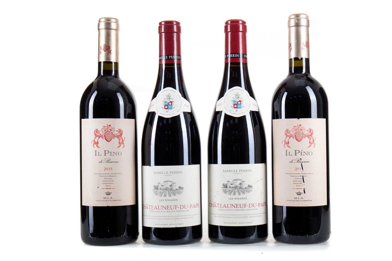 4 BOTTLES OF RED WINE - 2015 IL PINO DI BISERNO (2 X 75CL) AND 2019 FAMILLE PERRIN CHATEAUNEUF-DU-P