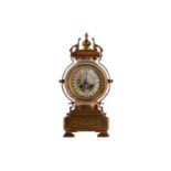 A LATE 19TH CENTURY FRENCH BRASS AND PORCELAIN MANTEL CLOCK