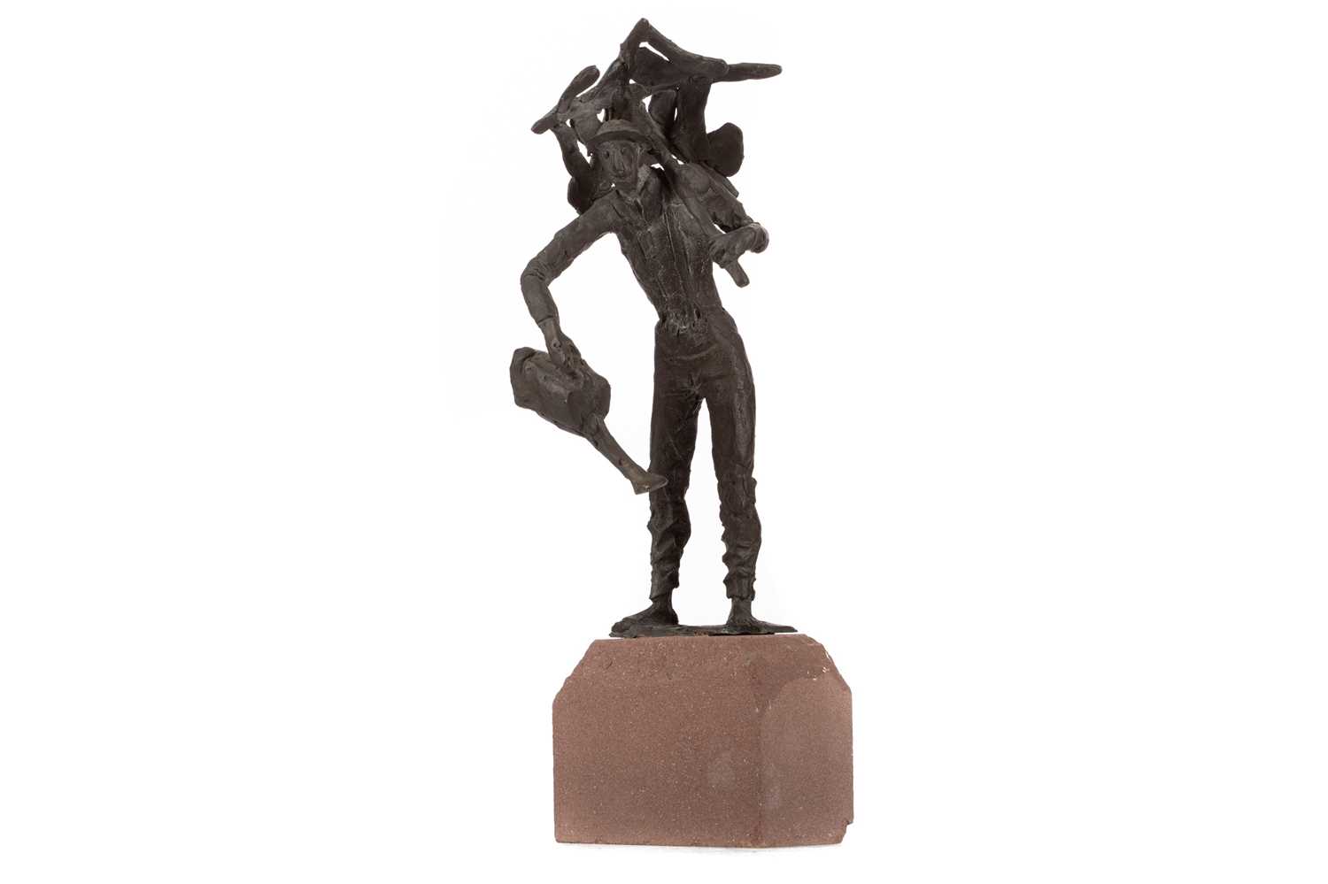 A BRONZE SCULPTURE OF A MAN WITH WATERING CAN BY HERMAN KOZIOL