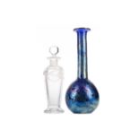 A GOZO IRRIDESCENT GLASS VASE AND PERFUME BOTTLE BY DAVID WALLACE