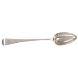 A GEORGE III SILVER GRAVY STRAINING SPOON