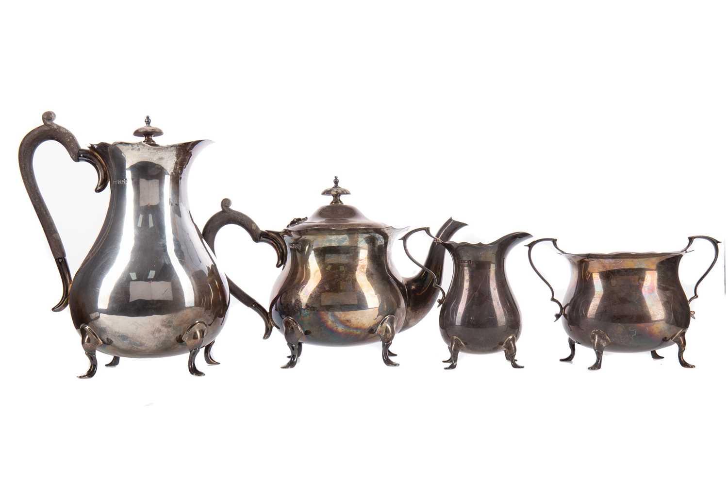 A GEORGE V SILVER FOUR PIECE TEA SERVICE