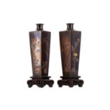 A SMALL PAIR OF JAPANESE SQUARE SECTION TAPERING VASES