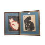 A PAIR OF JAPANESE WOODBLOCK PRINTS OF CATS AND ANOTHER PAIR