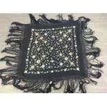 A CHINESE BLACK SILK SHAWL