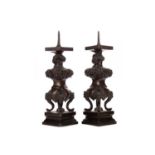 A PAIR OF CHINESE BRONZE PRICKET CANDLESTICKS