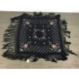 A CHINESE BLACK SILK SHAWL