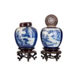 A MATCHED PAIR OF CHINESE BLUE AND WHITE GINGER JARS