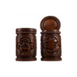 A PAIR OF CHINESE BAMBOO BRUSH POTS/ TOBACCO JARS