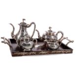 A GOOD LATE 19TH CENTURY CHINESE EXPORT SILVER TEA SERVICE AND TRAY