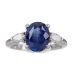 A SAPPHIRE AND DIAMOND RING