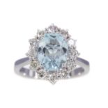 AN AQUAMARINE AND DIAMOND RING