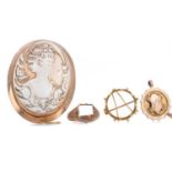 A GOLD CAMEO BROOCH AND OTHER ITEMS
