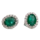 A PAIR OF EMERALD AND DIAMOND EARRINGS