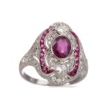 A RUBY AND DIAMOND RING