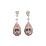 A PAIR OF MORGANITE AND DIAMOND EARRINGS