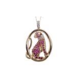 A RUBY AND DIAMOND PANTHER PENDANT